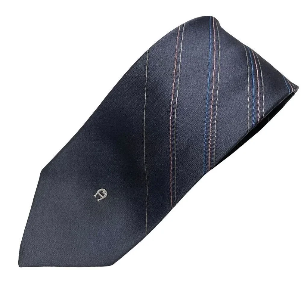Vintage Etienne Aigner Necktie Mens Tie Silk Gray Striped Office Preppy